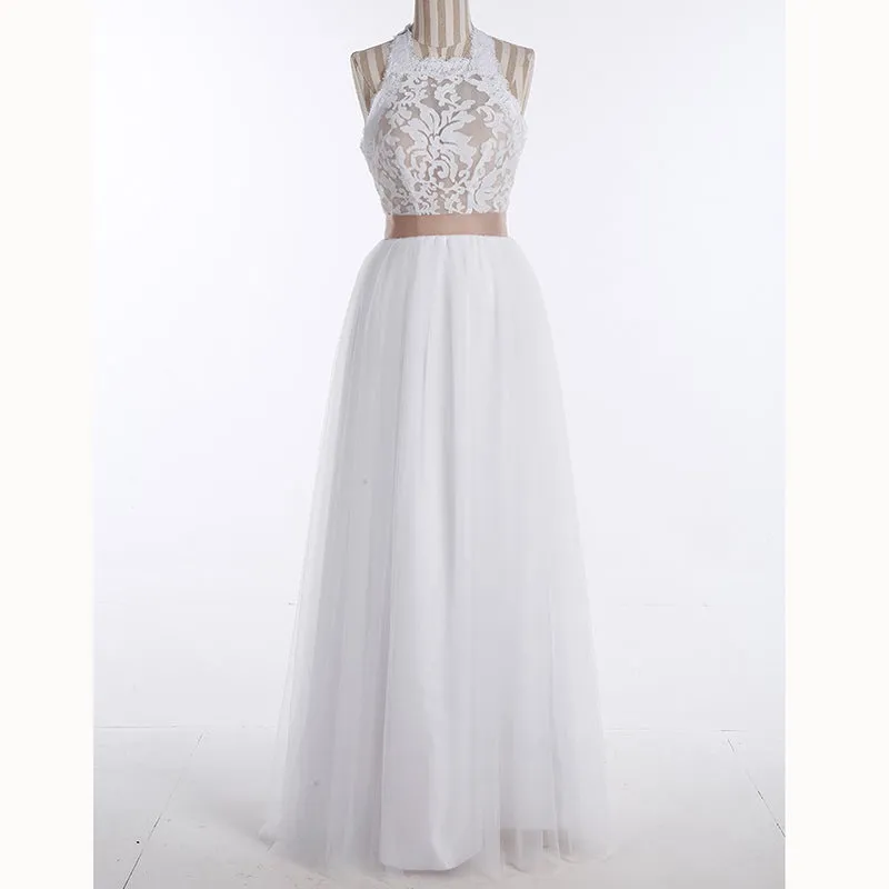 2020Summer Boho Countryside Wedding Dress Beach halter lace and Chiffon Bridal Gown with Belt robe de mariée