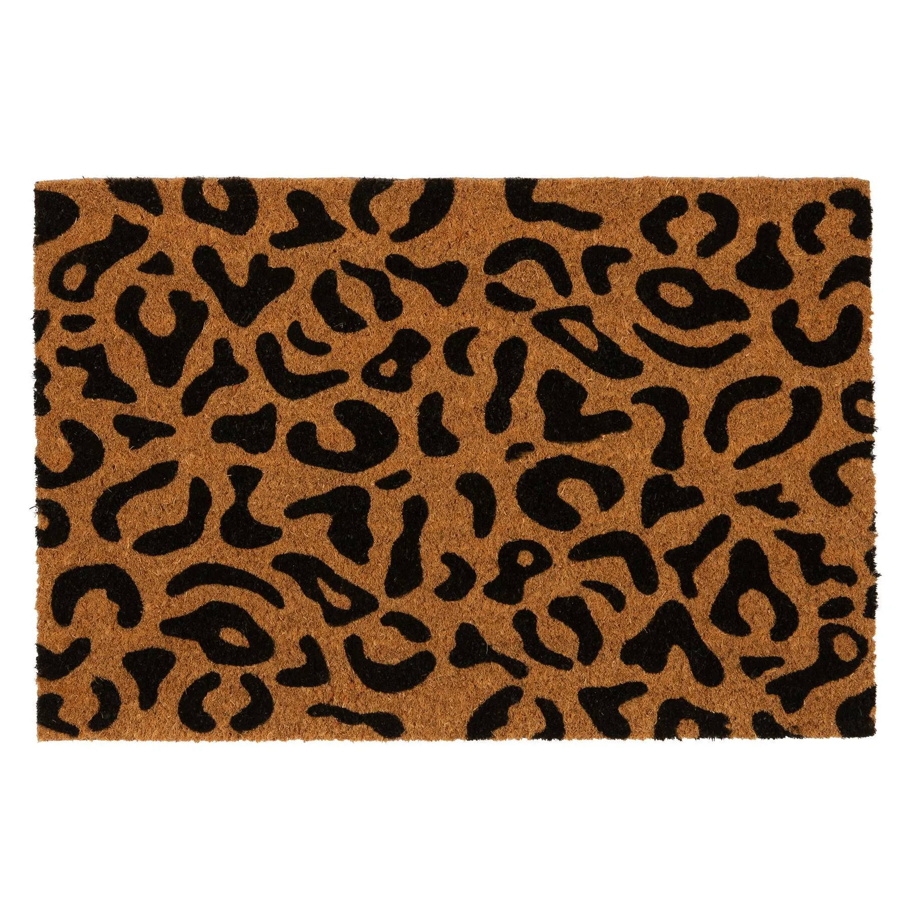 60cm x 40cm Black Leopard Print Coir Door Mat - By Nicola Spring