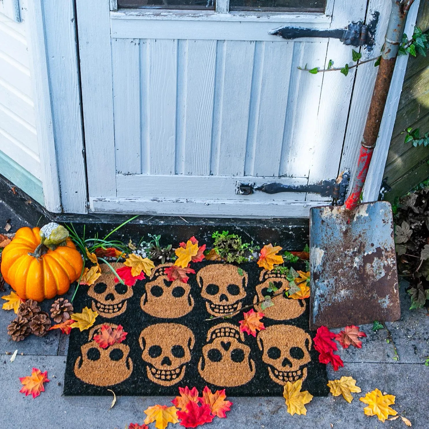 60cm x 40cm Black Skulls Coir Door Mat - By Nicola Spring