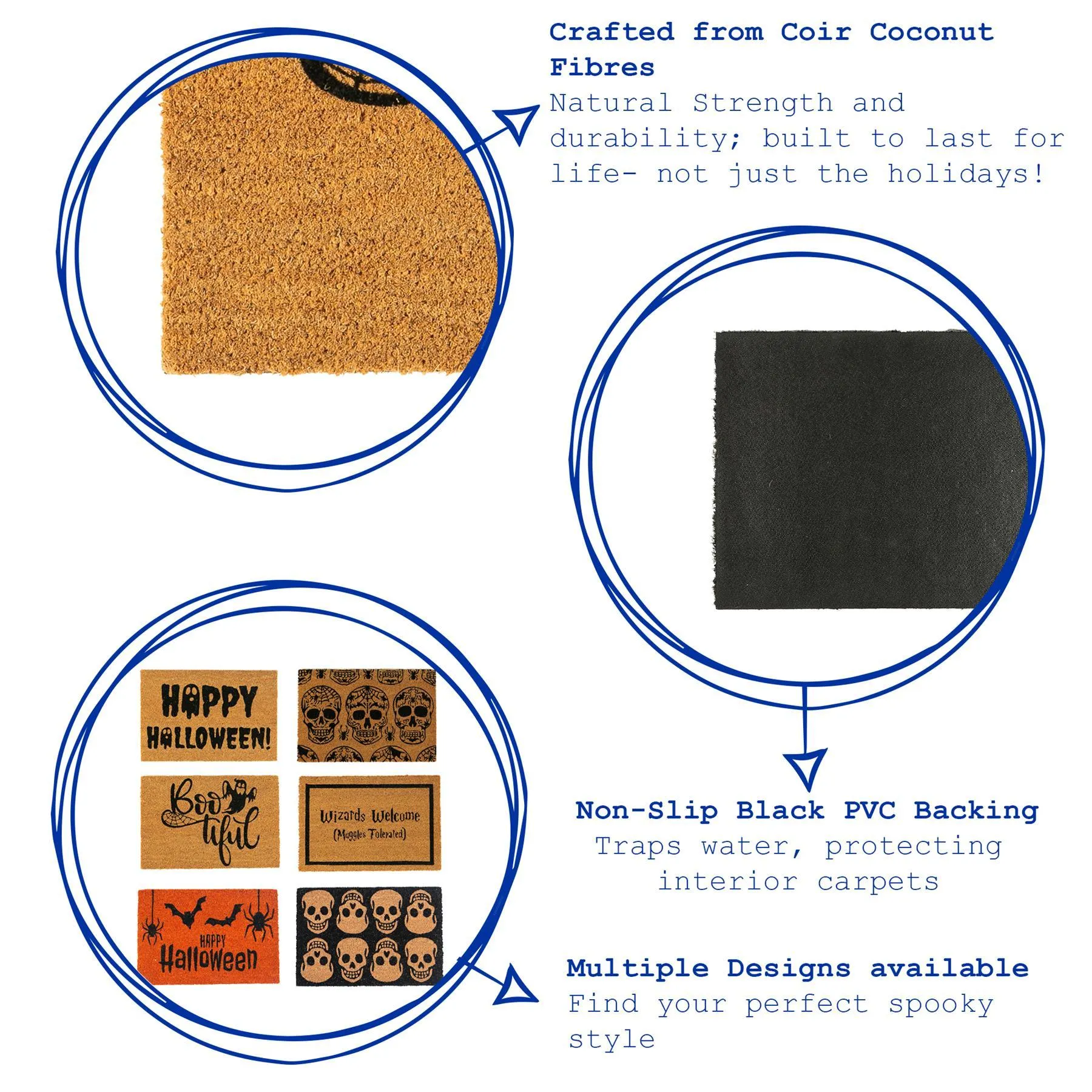 60cm x 40cm Black Skulls Coir Door Mat - By Nicola Spring