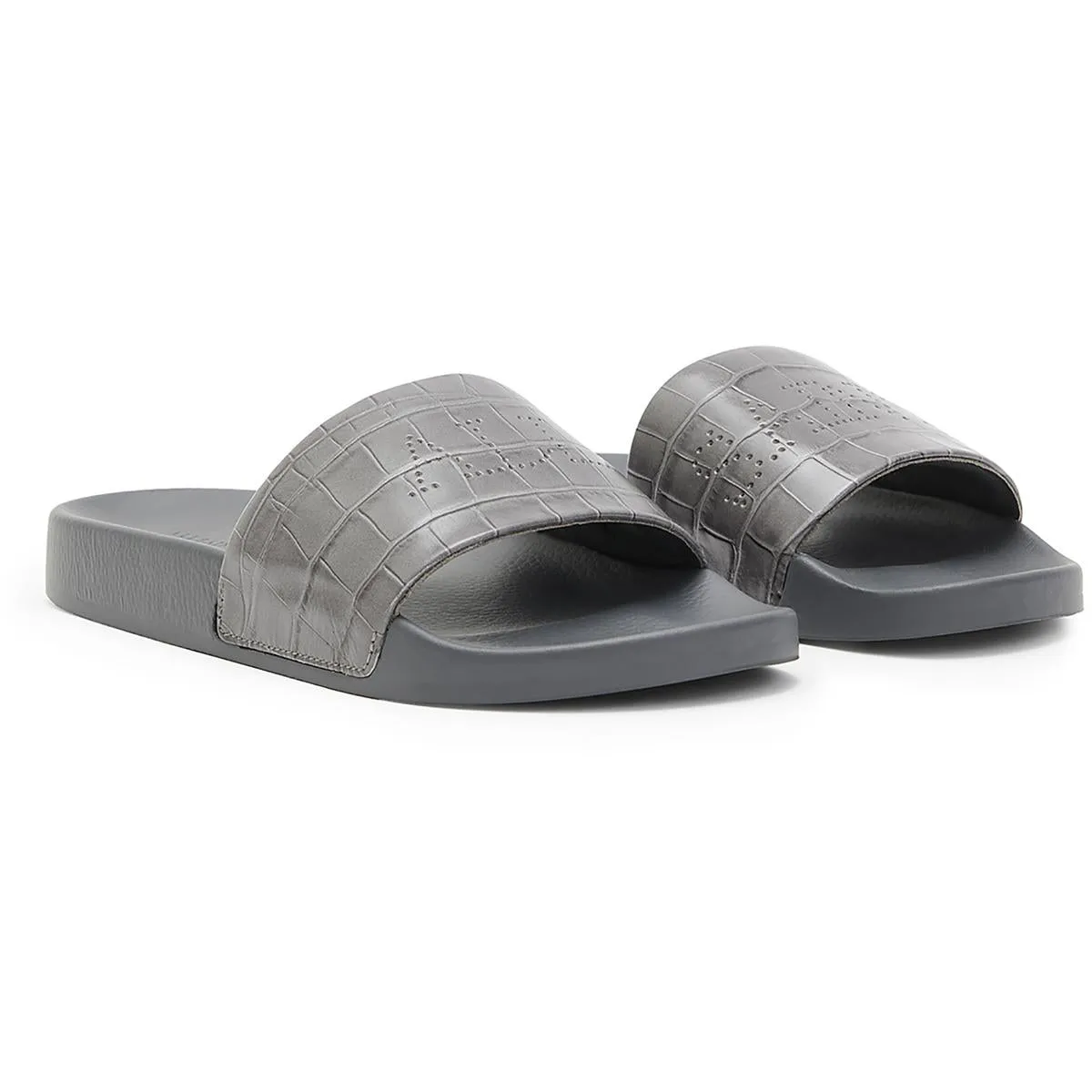 All Saints Womens Karli Croco Suede Slip On Pool Slides