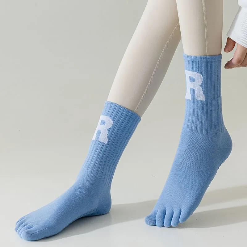Anti-Slip Letter Embroidered Toe Socks