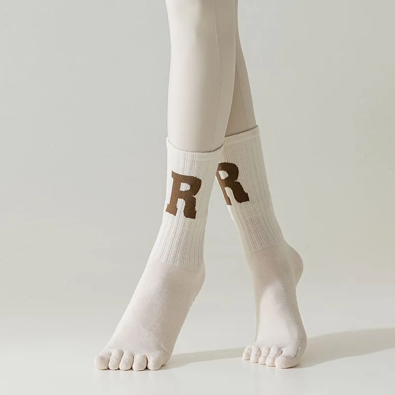 Anti-Slip Letter Embroidered Toe Socks
