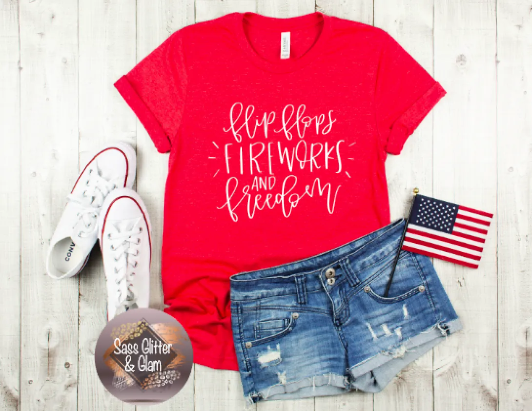 flip flops fireworks and freedom (white ink)