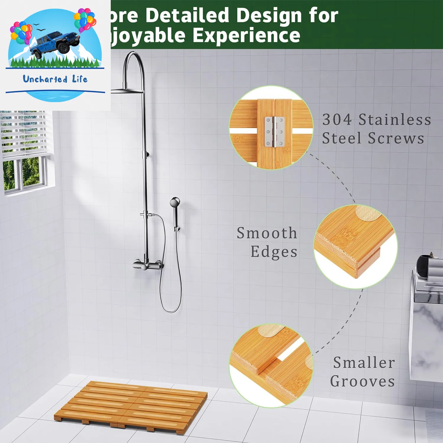 Foldable Bamboo Bath Mat: Dual Anti-Slip, Waterproof Design