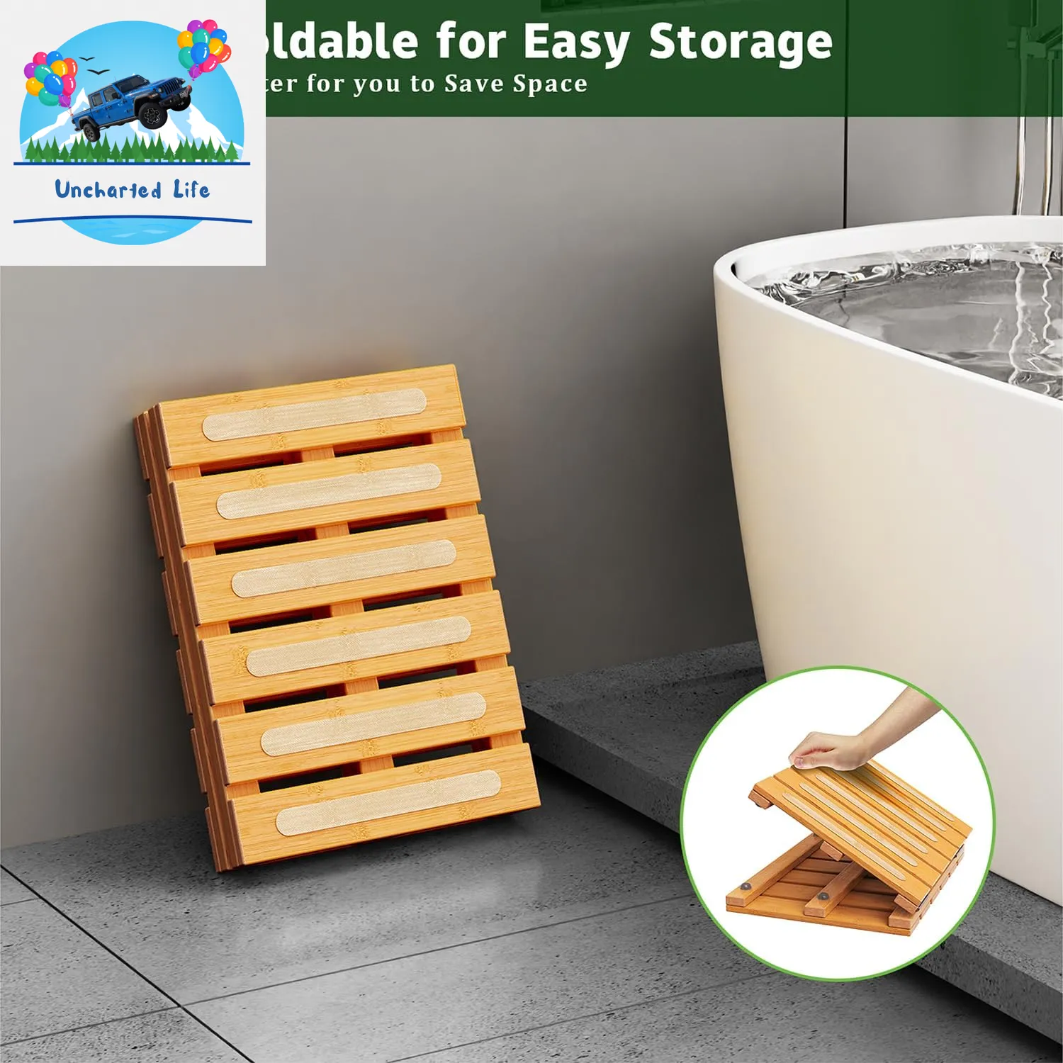 Foldable Bamboo Bath Mat: Dual Anti-Slip, Waterproof Design