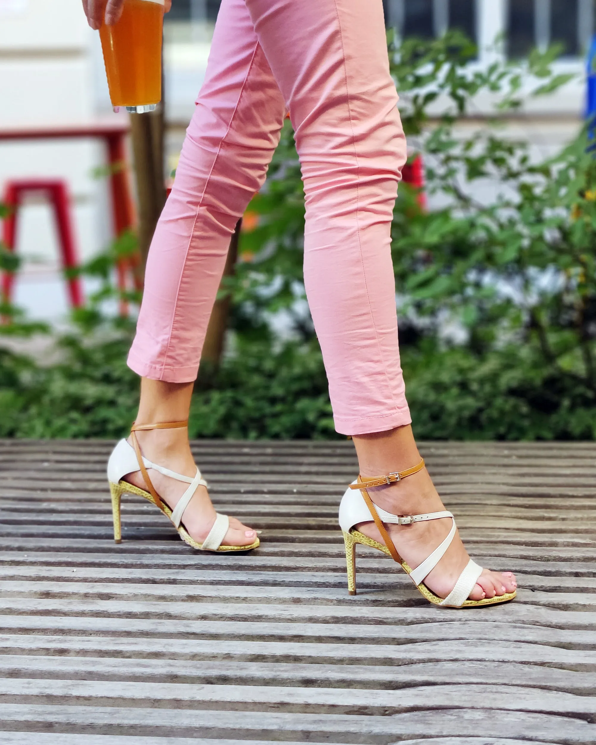 Green Snake Skin Leather Sandal With Double Strap