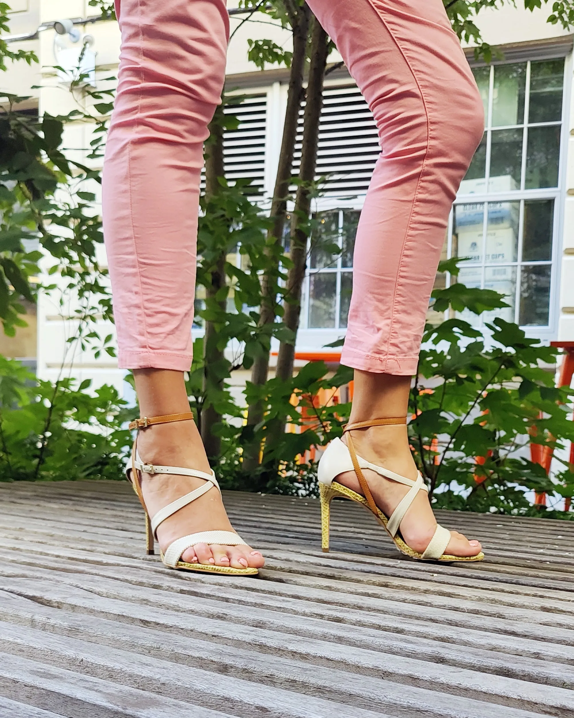 Green Snake Skin Leather Sandal With Double Strap