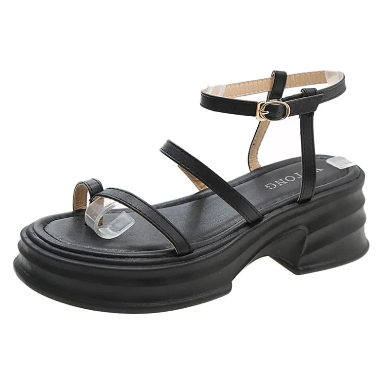hulianfu Ankle Strap Platform Gladiator Sandals for Women Summer  Thick Bottom Clip Toe Wedges Sandals Woman Roman Style Beach Shoes