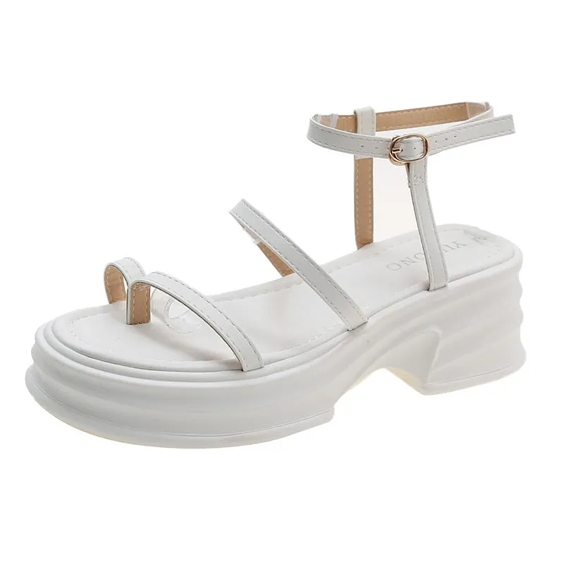 hulianfu Ankle Strap Platform Gladiator Sandals for Women Summer  Thick Bottom Clip Toe Wedges Sandals Woman Roman Style Beach Shoes