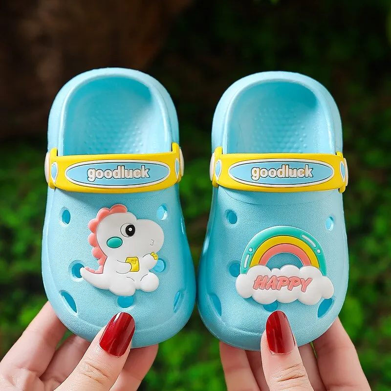 hulianfu Cartoon Dinosaur Kids Slippers Boys Summer Beach Sandals Girls Home Slippers Toddler Anti-Slip Indoor Slides Child Garden Shoes