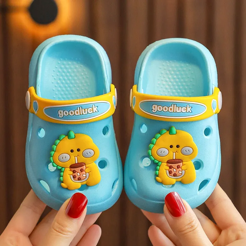 hulianfu Cartoon Dinosaur Kids Slippers Boys Summer Beach Sandals Girls Home Slippers Toddler Anti-Slip Indoor Slides Child Garden Shoes