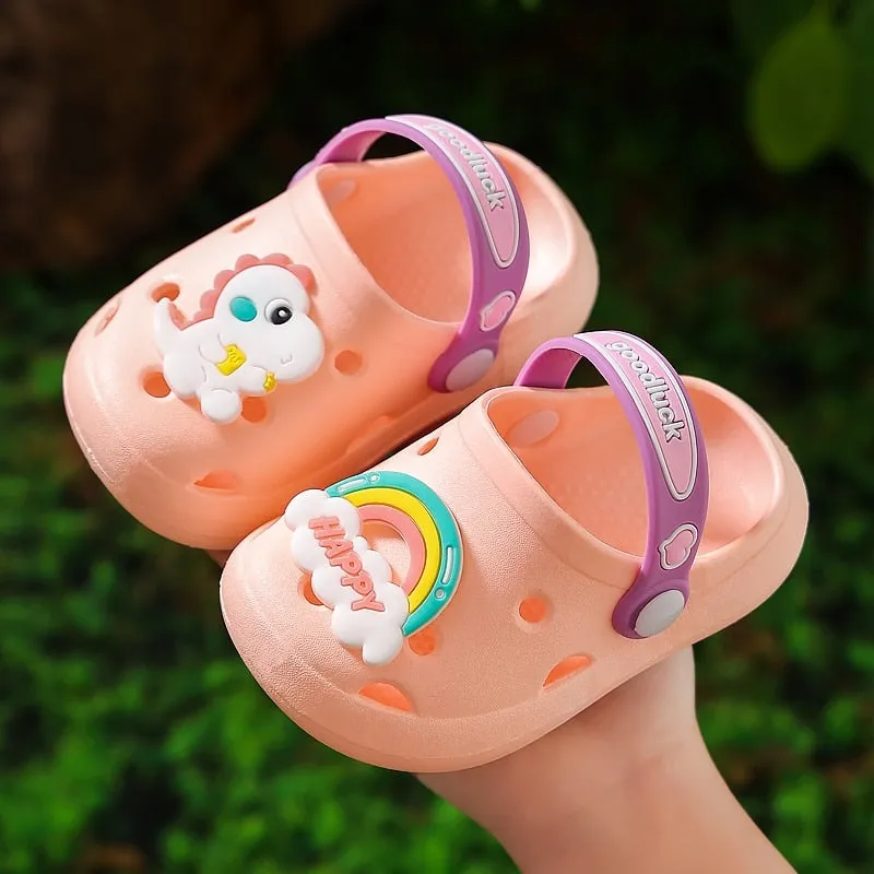 hulianfu Cartoon Dinosaur Kids Slippers Boys Summer Beach Sandals Girls Home Slippers Toddler Anti-Slip Indoor Slides Child Garden Shoes