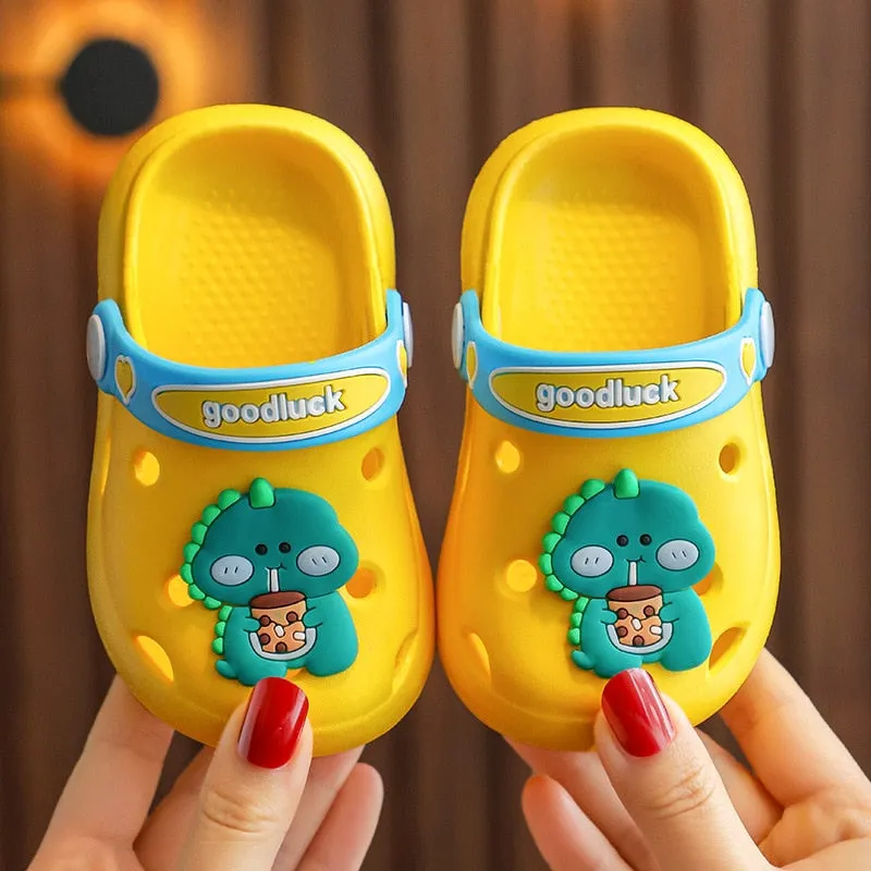 hulianfu Cartoon Dinosaur Kids Slippers Boys Summer Beach Sandals Girls Home Slippers Toddler Anti-Slip Indoor Slides Child Garden Shoes