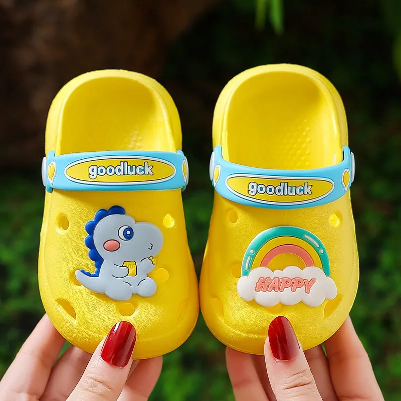 hulianfu Cartoon Dinosaur Kids Slippers Boys Summer Beach Sandals Girls Home Slippers Toddler Anti-Slip Indoor Slides Child Garden Shoes