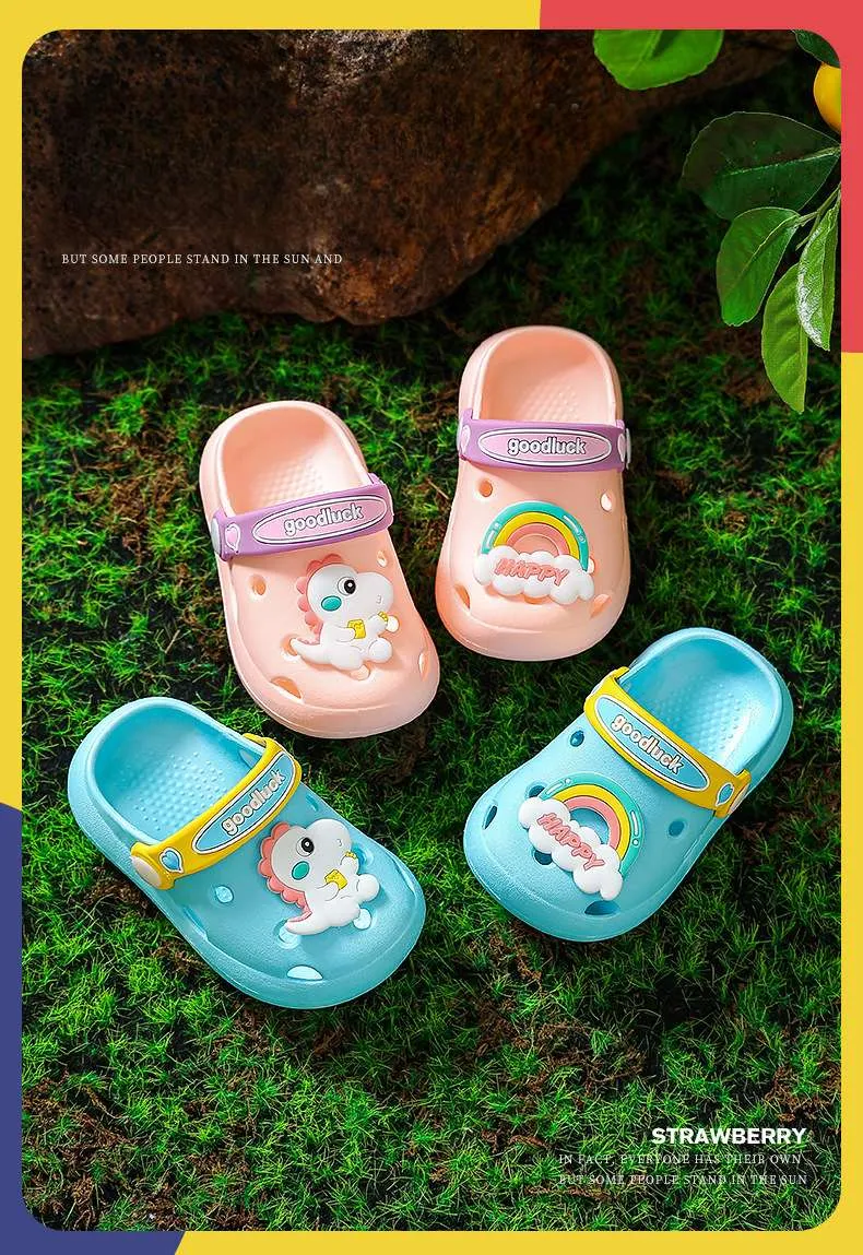 hulianfu Cartoon Dinosaur Kids Slippers Boys Summer Beach Sandals Girls Home Slippers Toddler Anti-Slip Indoor Slides Child Garden Shoes