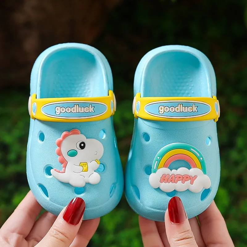 hulianfu Cartoon Dinosaur Kids Slippers Boys Summer Beach Sandals Girls Home Slippers Toddler Anti-Slip Indoor Slides Child Garden Shoes