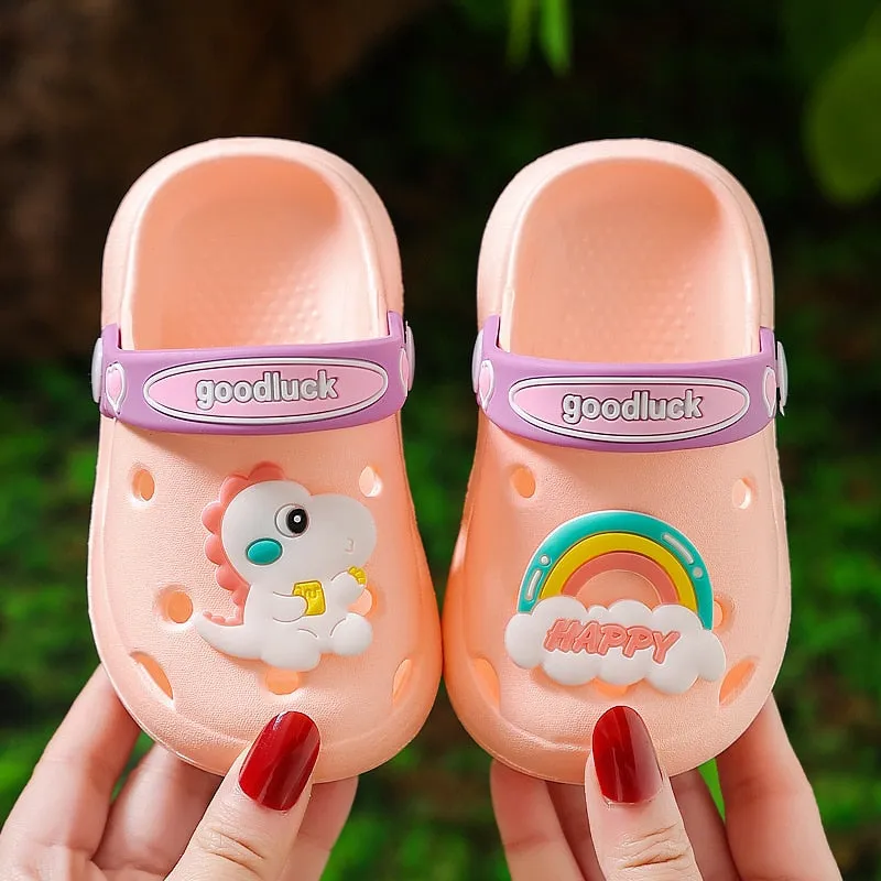 hulianfu Cartoon Dinosaur Kids Slippers Boys Summer Beach Sandals Girls Home Slippers Toddler Anti-Slip Indoor Slides Child Garden Shoes