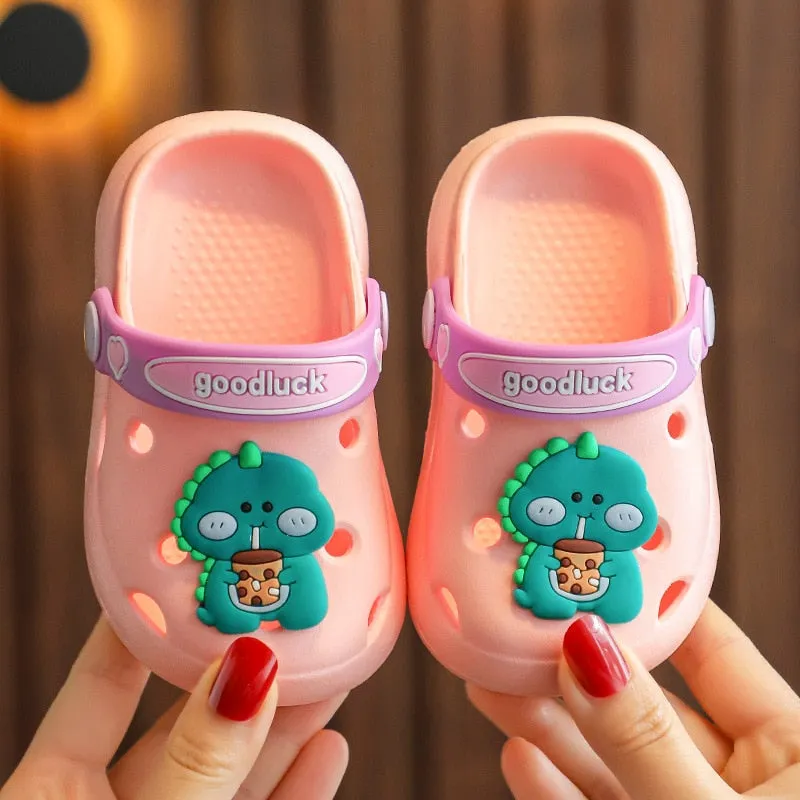 hulianfu Cartoon Dinosaur Kids Slippers Boys Summer Beach Sandals Girls Home Slippers Toddler Anti-Slip Indoor Slides Child Garden Shoes