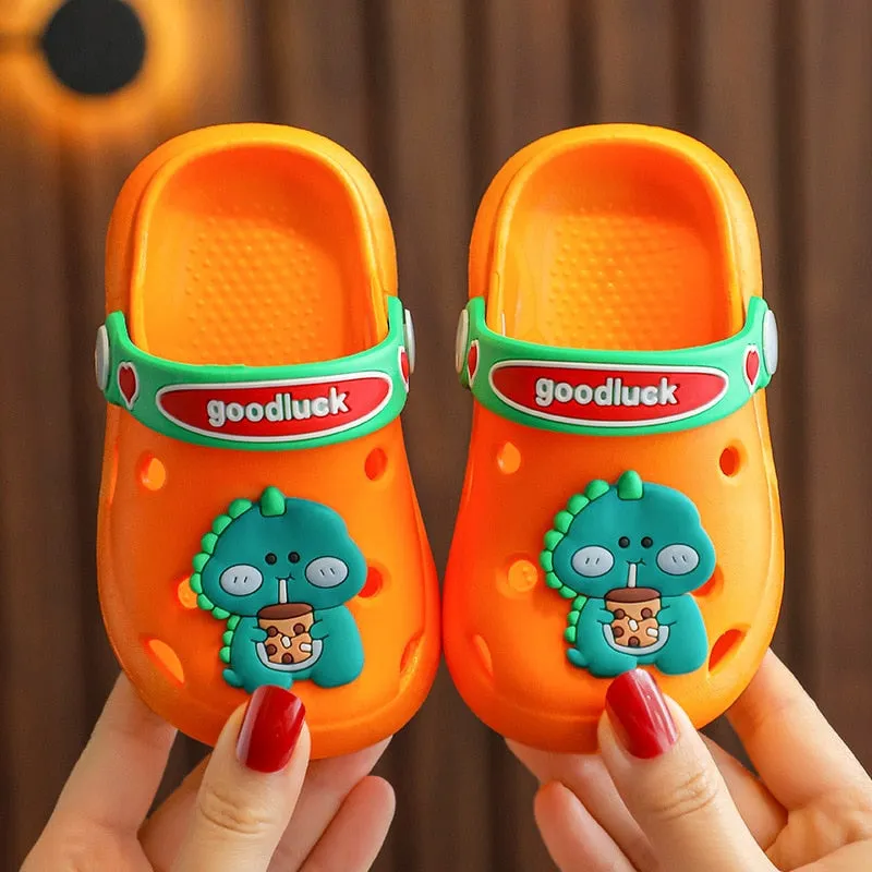 hulianfu Cartoon Dinosaur Kids Slippers Boys Summer Beach Sandals Girls Home Slippers Toddler Anti-Slip Indoor Slides Child Garden Shoes