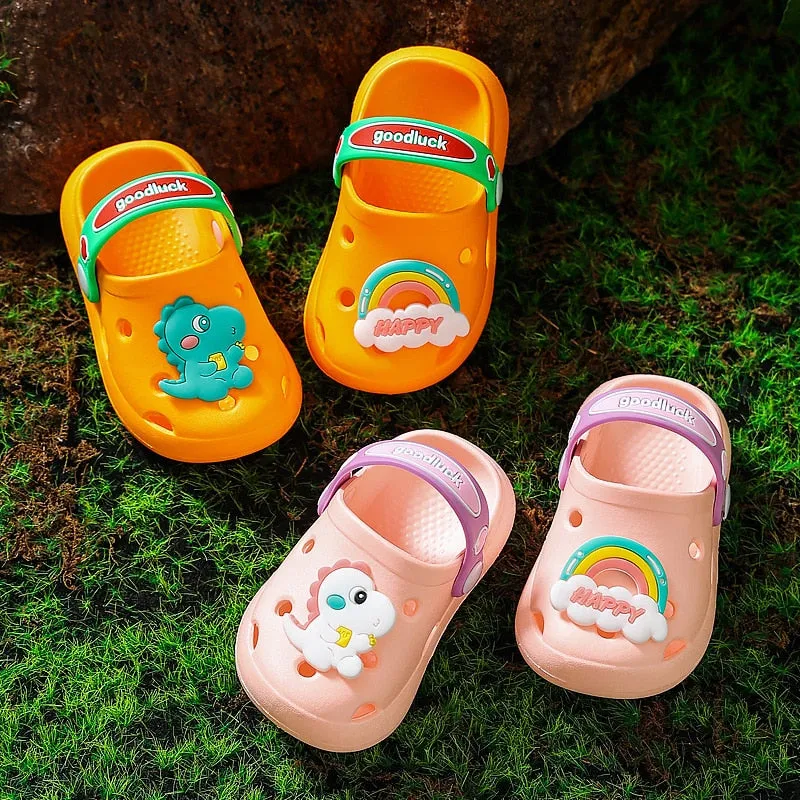hulianfu Cartoon Dinosaur Kids Slippers Boys Summer Beach Sandals Girls Home Slippers Toddler Anti-Slip Indoor Slides Child Garden Shoes