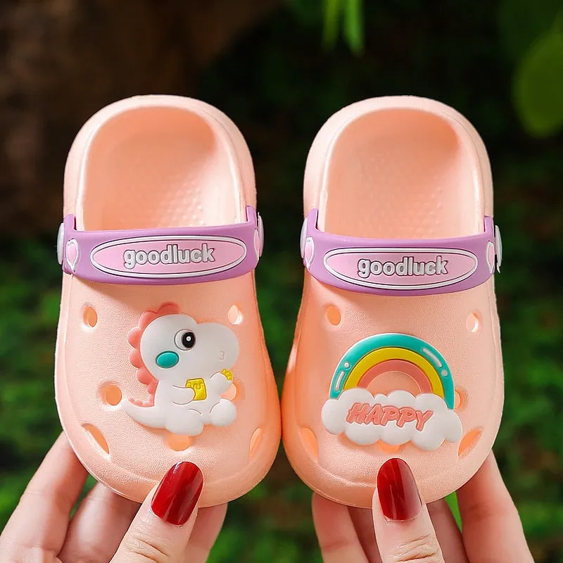 hulianfu Cartoon Dinosaur Kids Slippers Boys Summer Beach Sandals Girls Home Slippers Toddler Anti-Slip Indoor Slides Child Garden Shoes