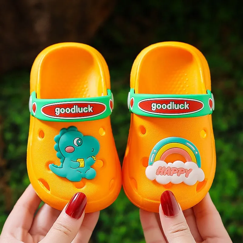 hulianfu Cartoon Dinosaur Kids Slippers Boys Summer Beach Sandals Girls Home Slippers Toddler Anti-Slip Indoor Slides Child Garden Shoes