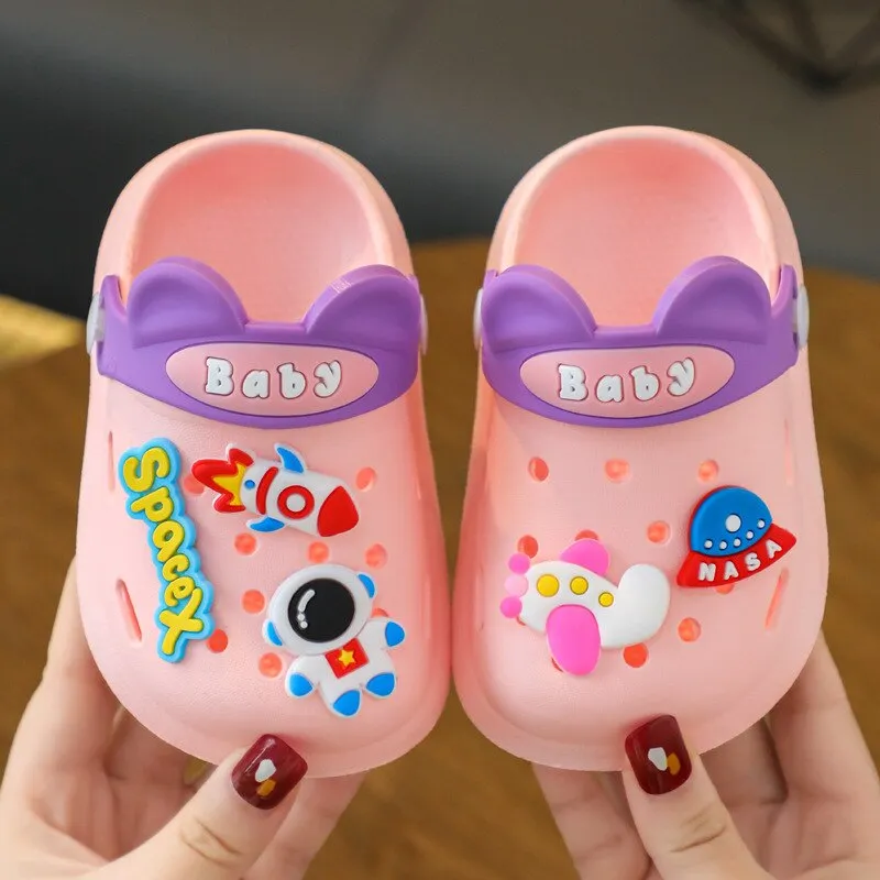 hulianfu Cartoon Dinosaur Kids Slippers Boys Summer Beach Sandals Girls Home Slippers Toddler Anti-Slip Indoor Slides Child Garden Shoes