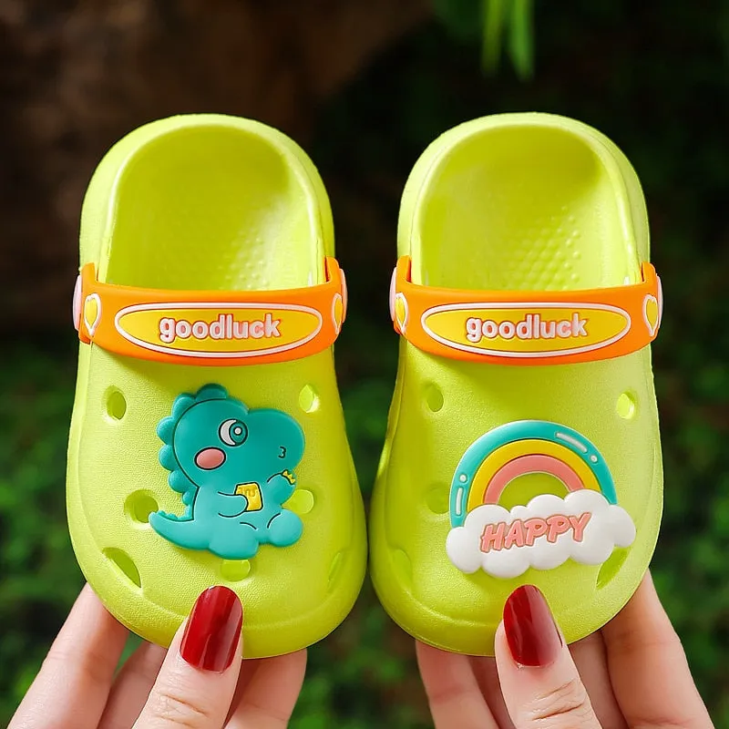 hulianfu Cartoon Dinosaur Kids Slippers Boys Summer Beach Sandals Girls Home Slippers Toddler Anti-Slip Indoor Slides Child Garden Shoes