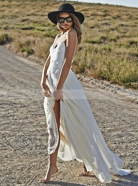 Ivory Wedding Dresses,Beach wedding Dress,Chiffon Wedding Dress,Floor Length Bridal Dress,WD00051