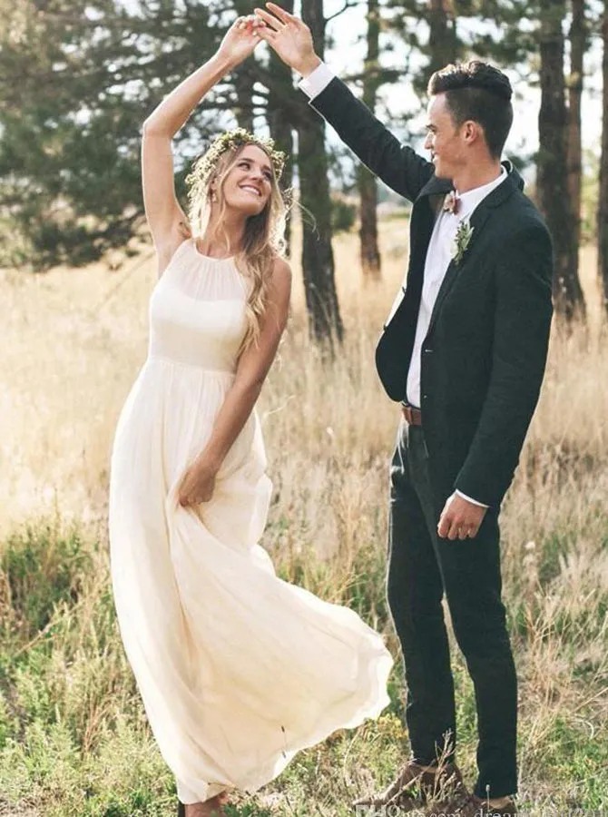 Ivory Wedding Dress,Simple Wedding Dress,Long Wedding Dress,Beach Bridal Dress,WD00247