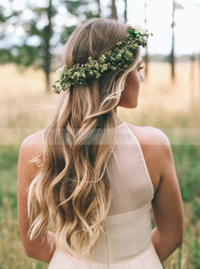 Ivory Wedding Dress,Simple Wedding Dress,Long Wedding Dress,Beach Bridal Dress,WD00247