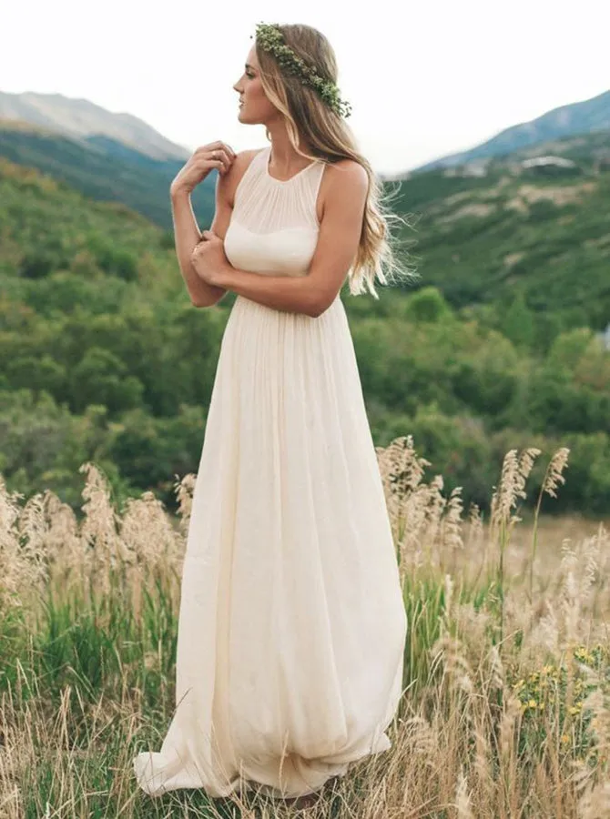 Ivory Wedding Dress,Simple Wedding Dress,Long Wedding Dress,Beach Bridal Dress,WD00247