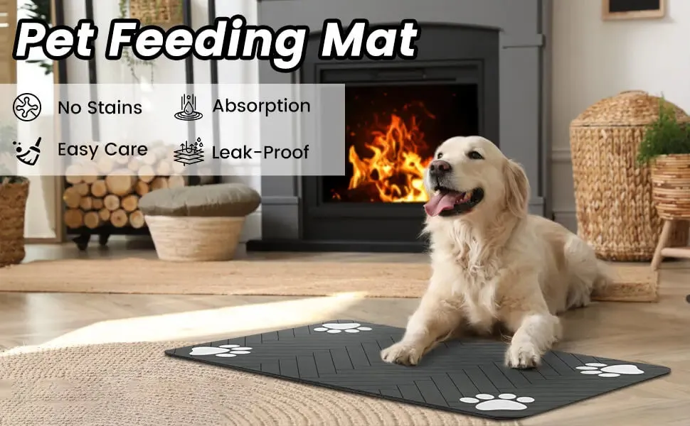 Pet Feeding Mat-Absorbent Pet Placemat for Food and Water Bowl, with Waterproof Rubber Backing, Quick Dry Water Mat for Dogs or Cats