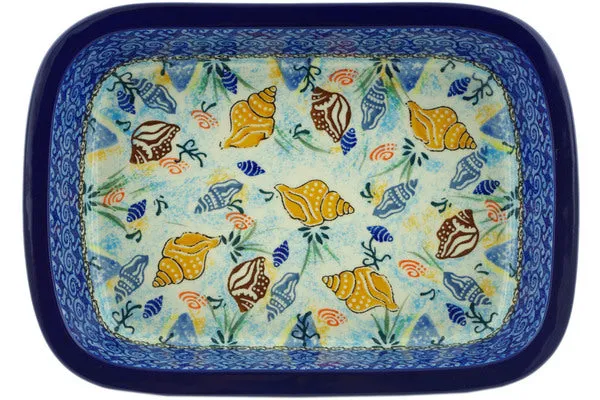Polish Pottery 10-inch Rectangular Baker with Grip Lip Ocean Whisper UNIKAT