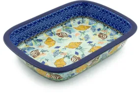 Polish Pottery 10-inch Rectangular Baker with Grip Lip Ocean Whisper UNIKAT