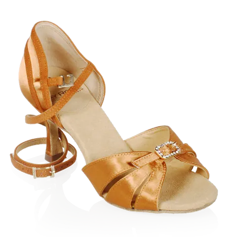 Ray Rose 871-X Pavo Adjustable Front Rounded Toe Ladies Light Tan Satin Latin Shoe