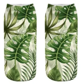 SF1032 Green Tropical Leaves Socks